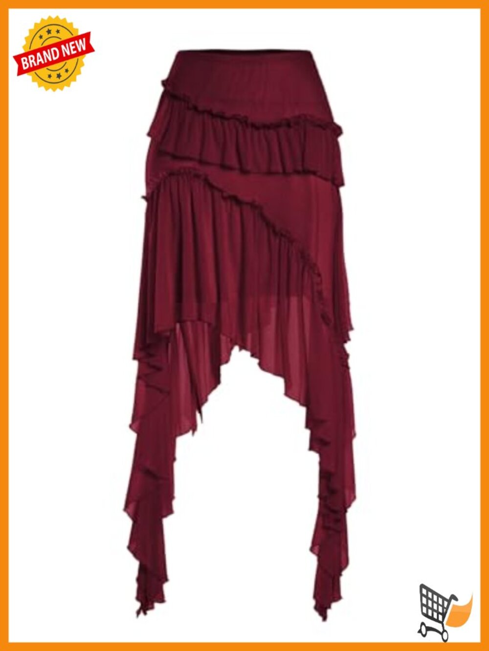 Boho Flowy Asymmetrical Ruffle Trim Skirt High Rise